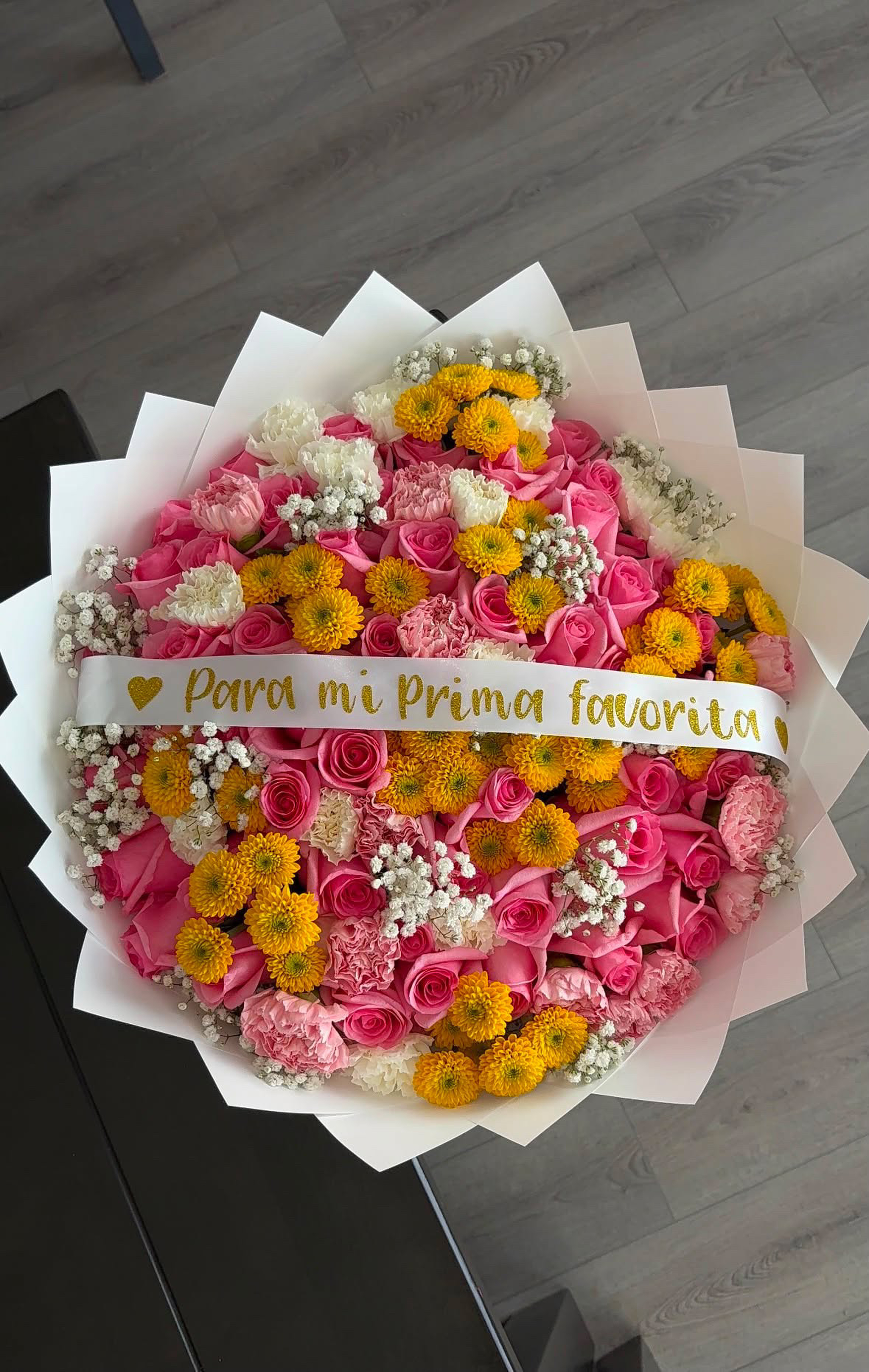 Pink, yellow and white custom statement bouquet